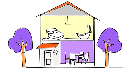 Illustration of house with upstairs and downstairs levels