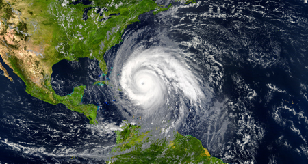 Satellite view of hurricane in gulf of mexico
